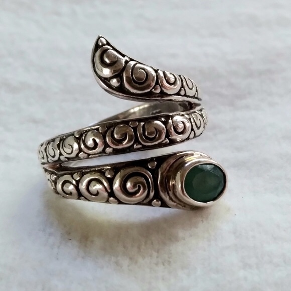 artisan sterling silver serpent ring with 1ct emerald - Picture 6 of 6